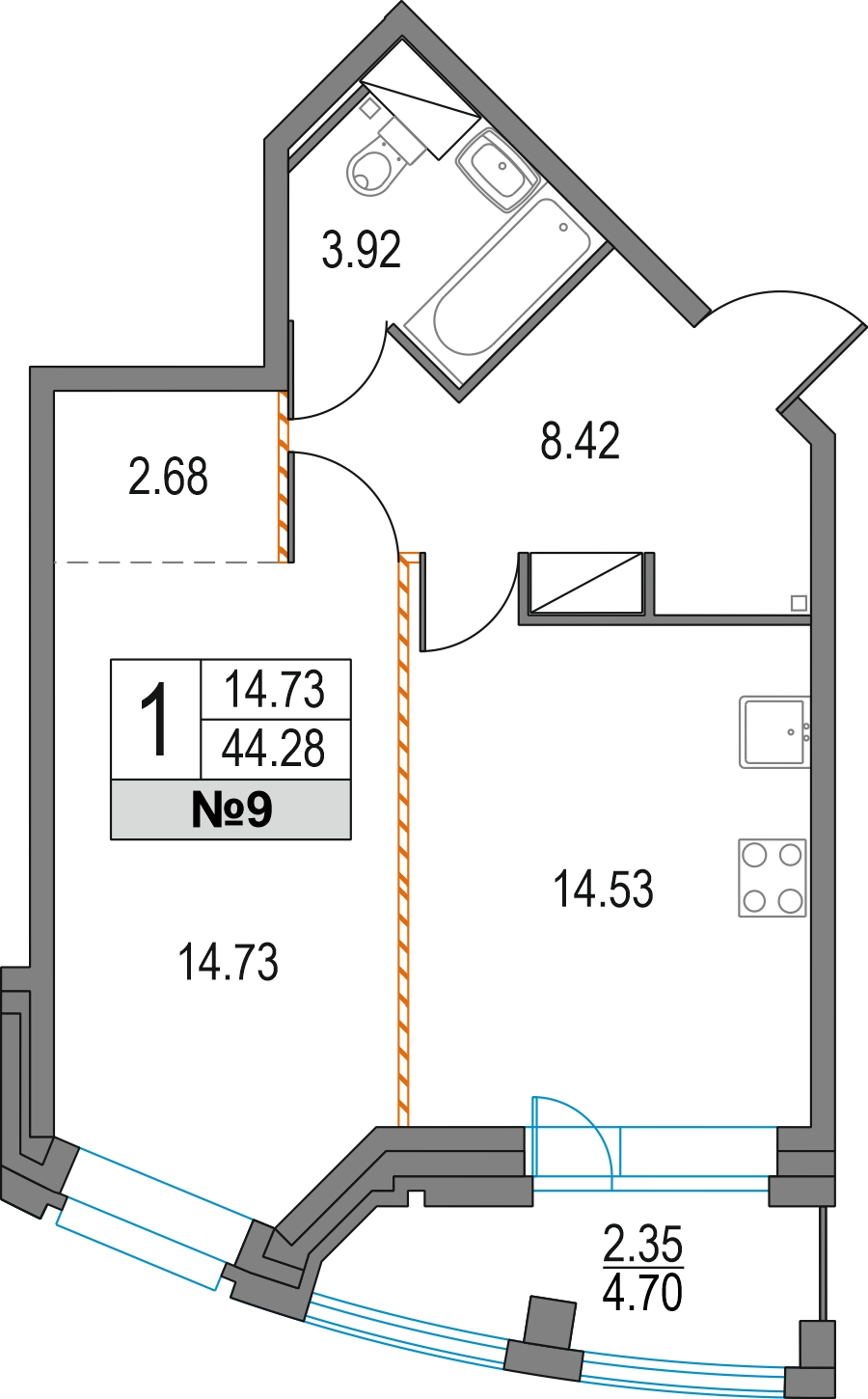 1-комнатная квартира с отделкой в ЖК ЛесART на 2 этаже в 1 секции. Сдача в 2 кв. 2024 г.