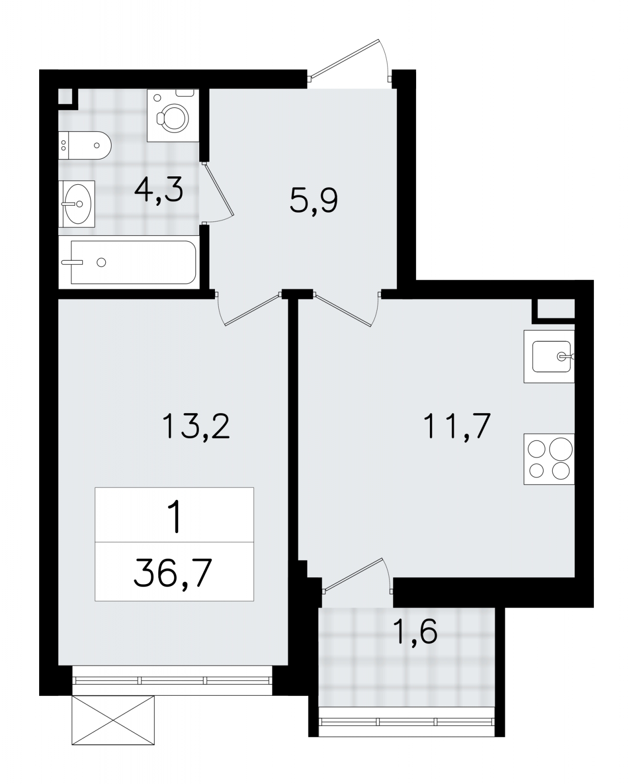 1-комнатная квартира (Студия) в ЖК Upside Towers на 12 этаже в 1 секции. Сдача в 2 кв. 2026 г.