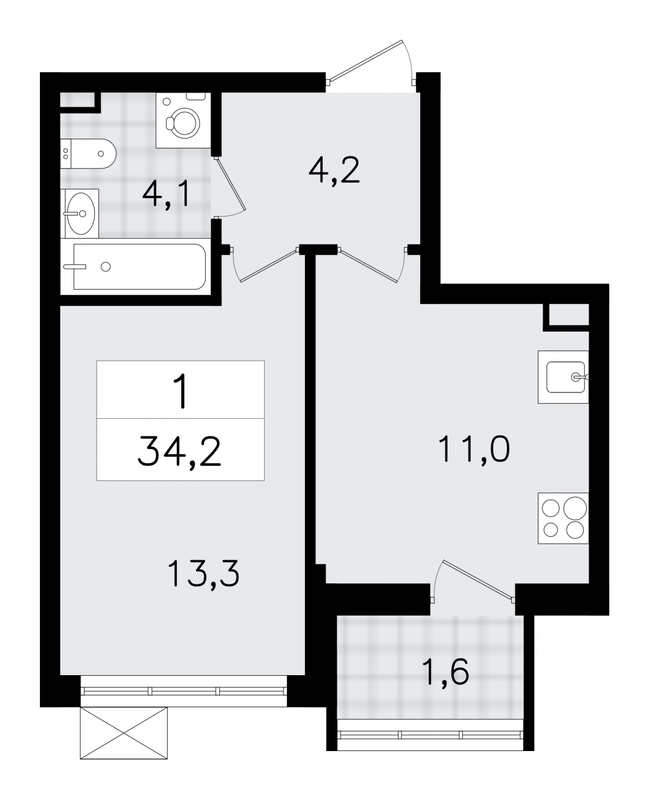 1-комнатная квартира в ЖК А101 Лаголово на 9 этаже в 1 секции. Сдача в 1 кв. 2026 г.