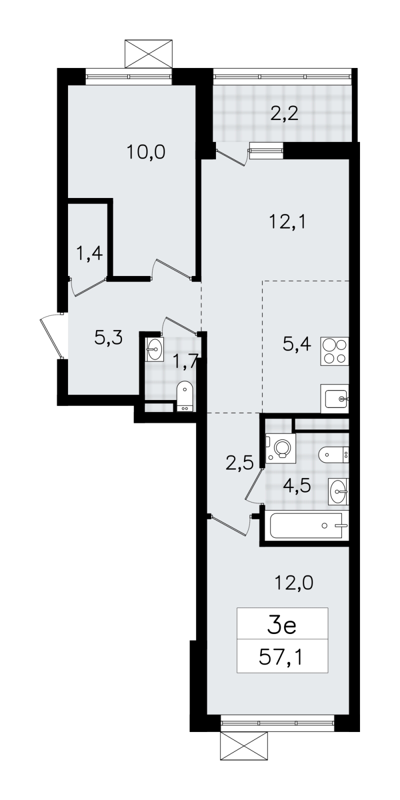 2-комнатная квартира в ЖК Upside Towers на 5 этаже в 1 секции. Сдача в 2 кв. 2026 г.