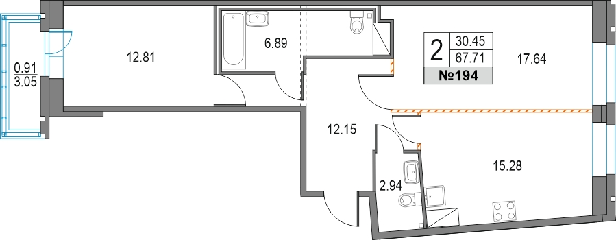 1-комнатная квартира (Студия) в ЖК Upside Towers на 44 этаже в 1 секции. Сдача в 2 кв. 2026 г.