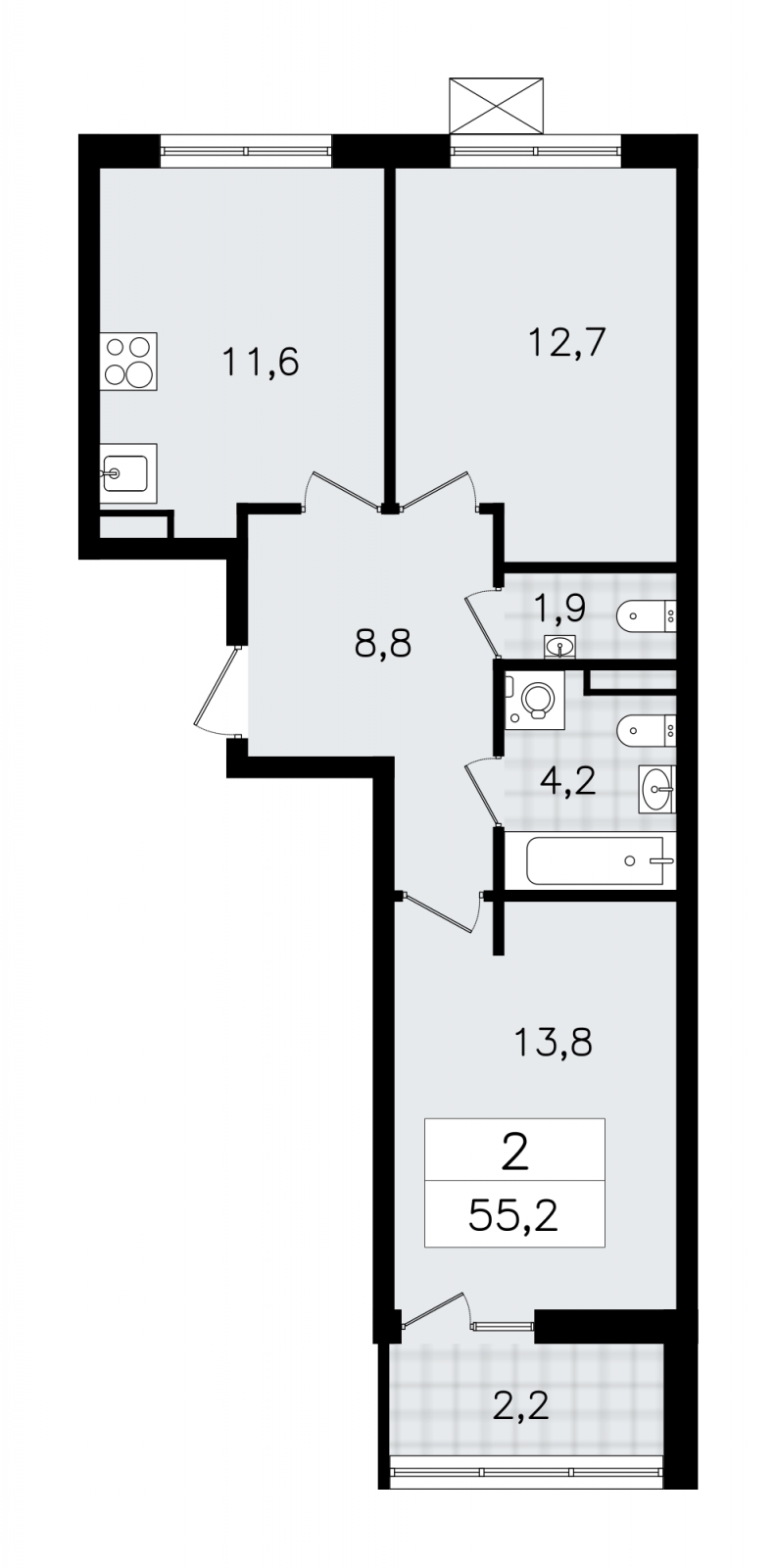 2-комнатная квартира в ЖК Приморский квартал на 2 этаже в 5 секции. Сдача в 2 кв. 2025 г.
