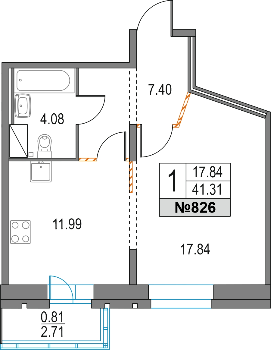 2-комнатная квартира в ЖК Приморский квартал на 14 этаже в 5 секции. Сдача в 2 кв. 2025 г.