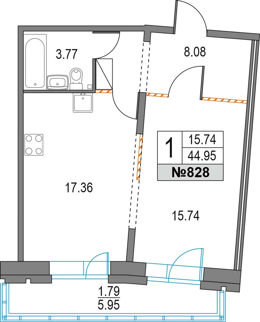 2-комнатная квартира в ЖК Приморский квартал на 16 этаже в 5 секции. Сдача в 2 кв. 2025 г.