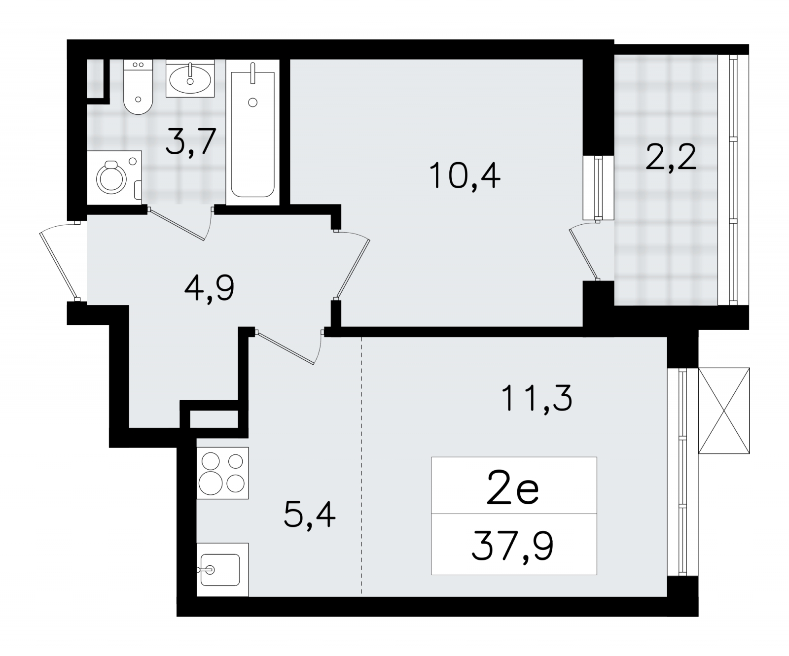 1-комнатная квартира с отделкой в ЖК Преображенский на 2 этаже в 2 секции. Сдача в 3 кв. 2026 г.
