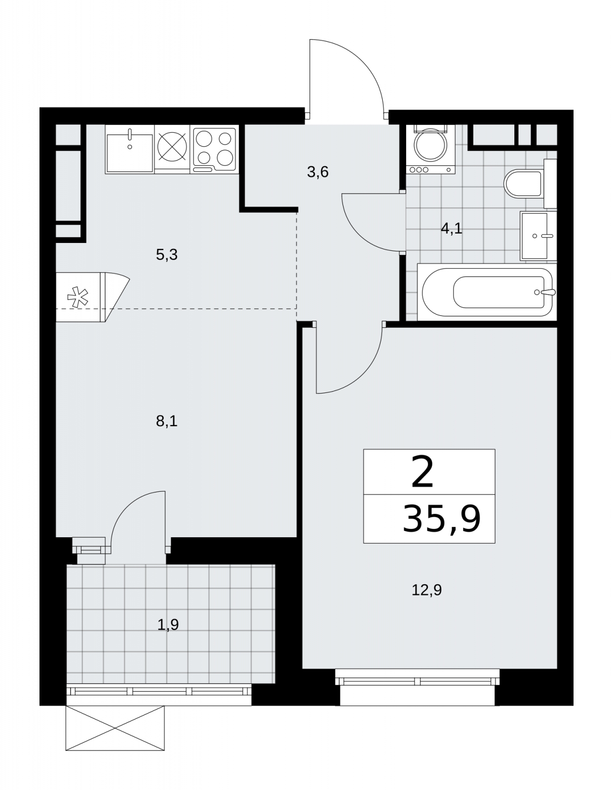 1-комнатная квартира (Студия) в ЖК Скандинавия на 12 этаже в 1 секции. Сдача в 1 кв. 2026 г.