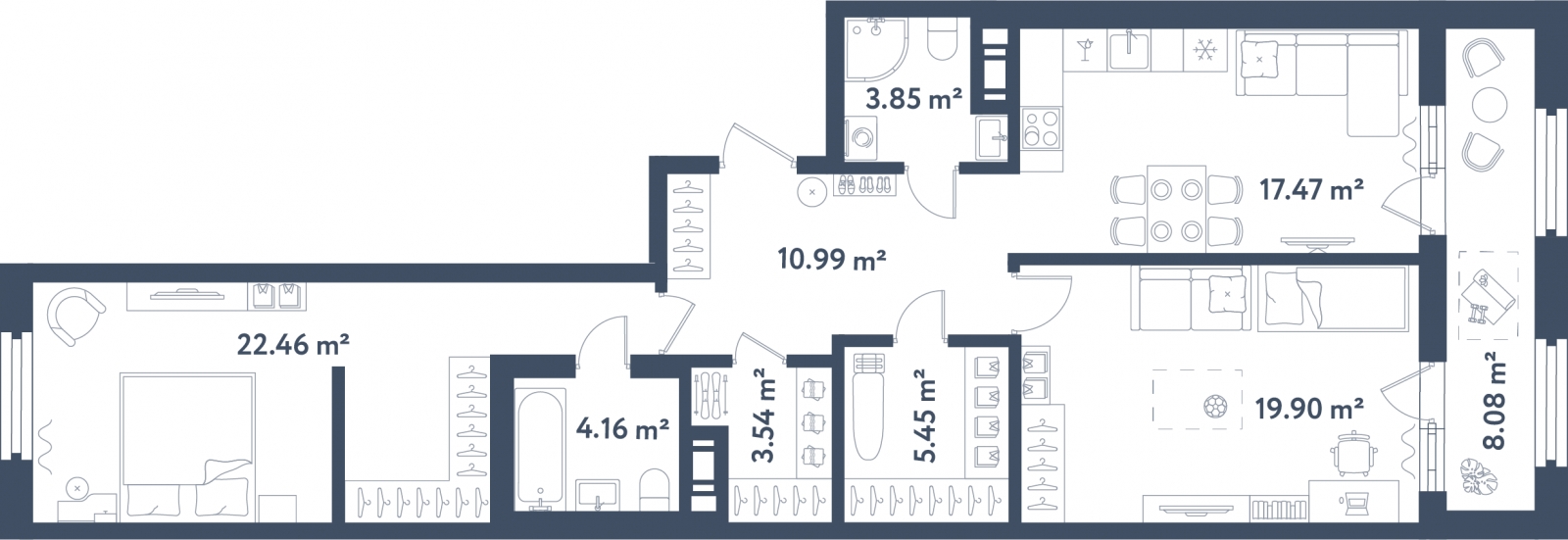 2-комнатная квартира с отделкой в ЖК ULTRA CITY на 22023 этаже в 1 секции. Сдача в 2 кв. 2023 г.