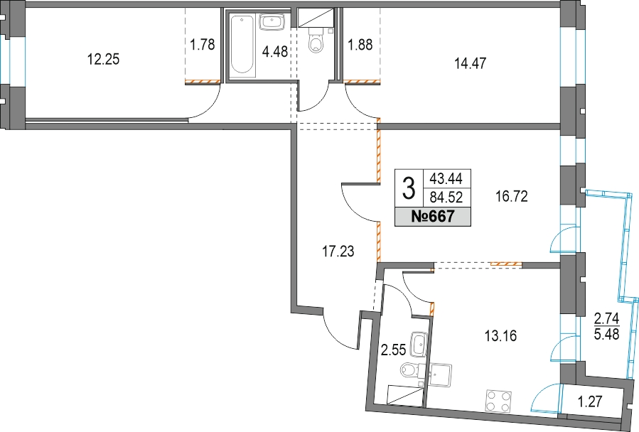 1-комнатная квартира в ЖК Savin Family на 23 этаже в 5 секции. Сдача в 4 кв. 2024 г.