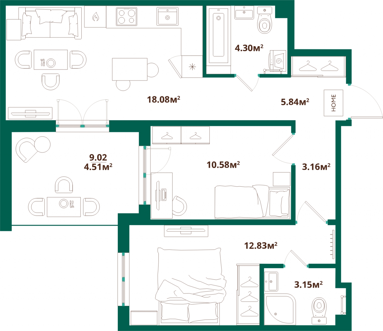 3-комнатная квартира с отделкой в ЖК ULTRA CITY на 22023 этаже в 1 секции. Сдача в 2 кв. 2023 г.