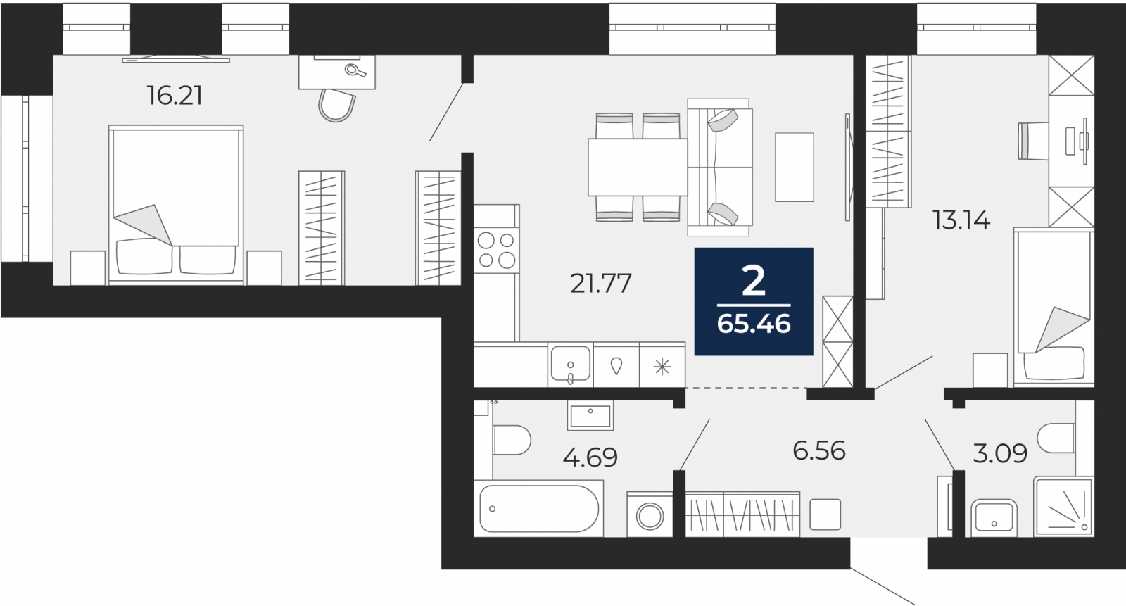 1-комнатная квартира (Студия) в ЖК Приморский квартал на 2 этаже в 4 секции. Сдача в 2 кв. 2025 г.