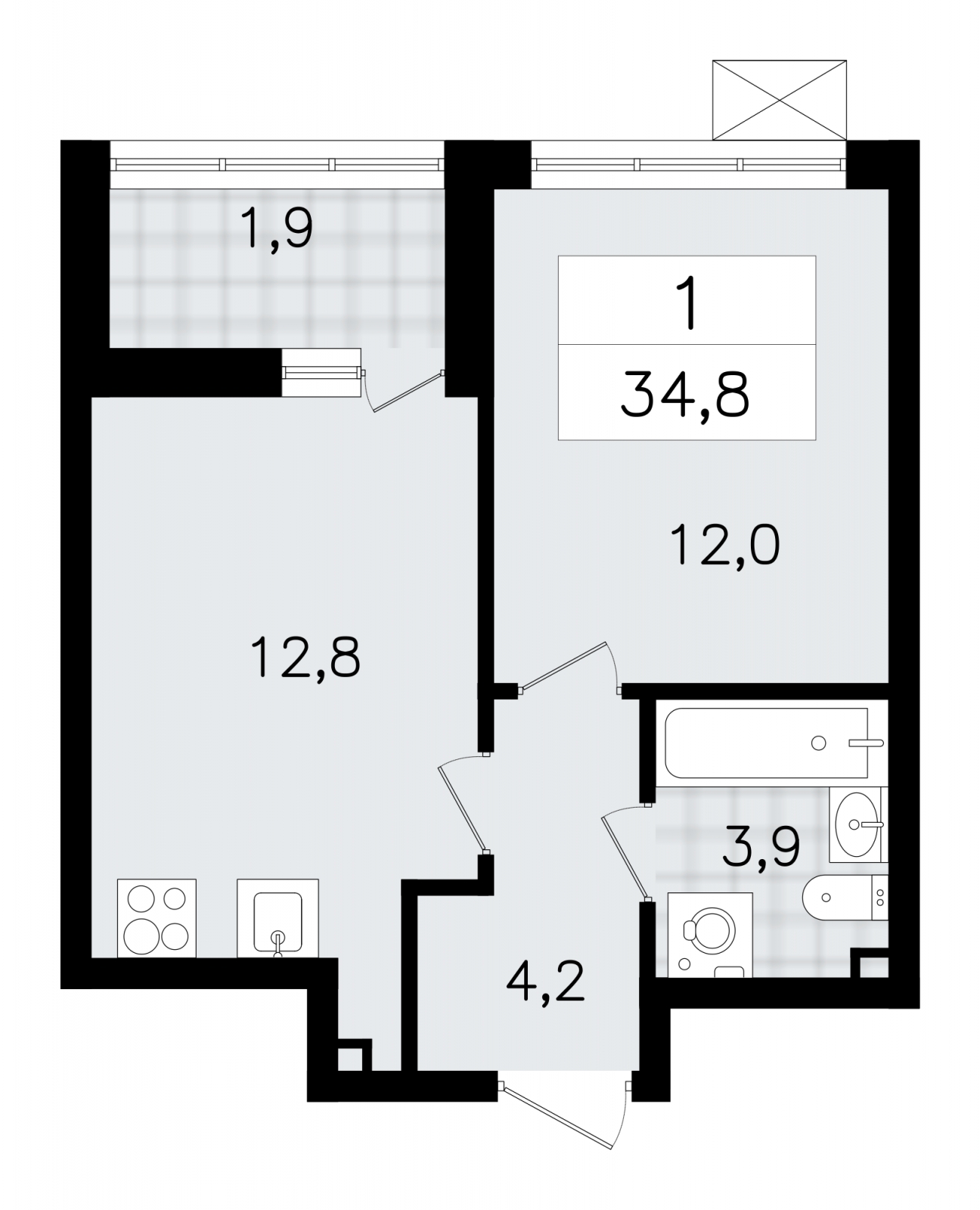 1-комнатная квартира в ЖК Upside Towers на 45 этаже в 1 секции. Сдача в 2 кв. 2026 г.