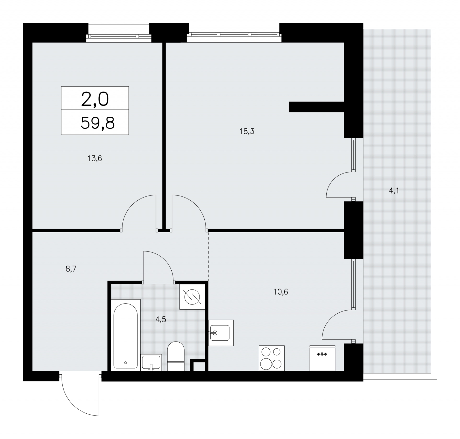 1-комнатная квартира (Студия) с отделкой в ЖК Преображенский на 6 этаже в 1 секции. Сдача в 3 кв. 2026 г.