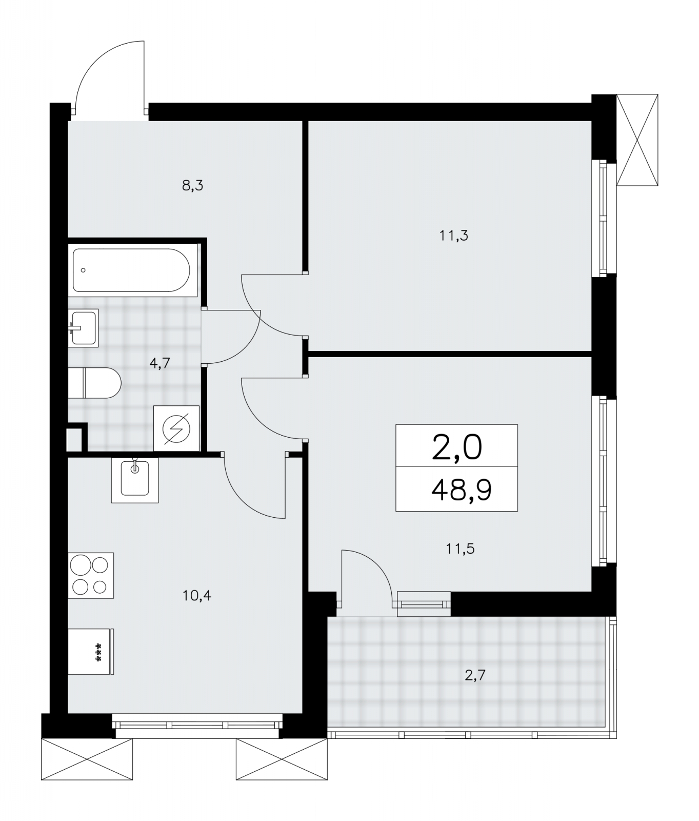 2-комнатная квартира в ЖК Upside Towers на 33 этаже в 1 секции. Сдача в 2 кв. 2026 г.