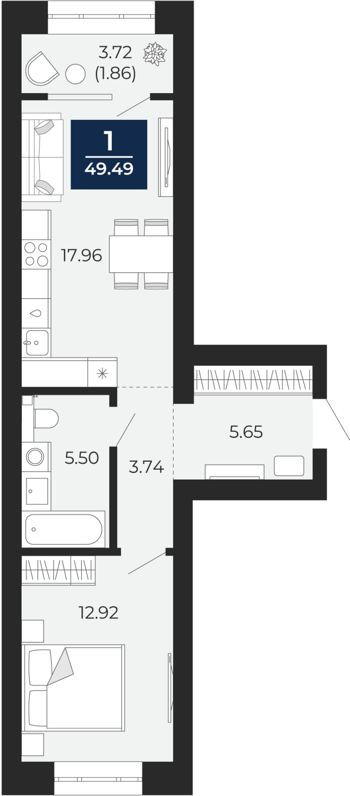 1-комнатная квартира с отделкой в ЖК Преображенский на 8 этаже в 2 секции. Сдача в 3 кв. 2026 г.