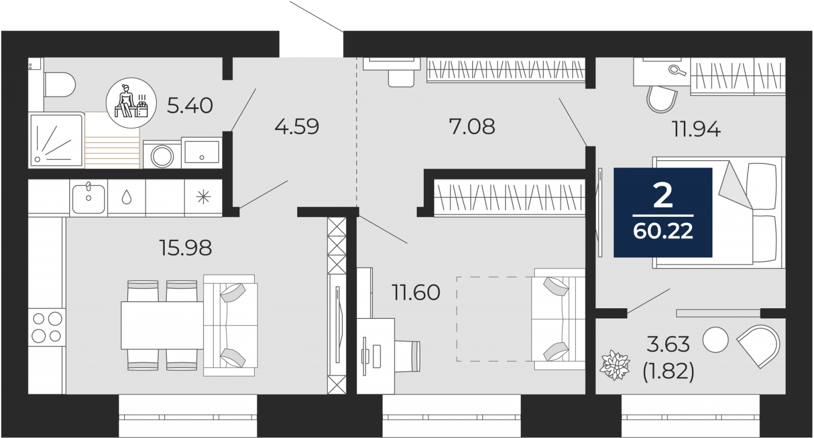 3-комнатная квартира с отделкой в ЖК Преображенский на 8 этаже в 1 секции. Сдача в 3 кв. 2026 г.
