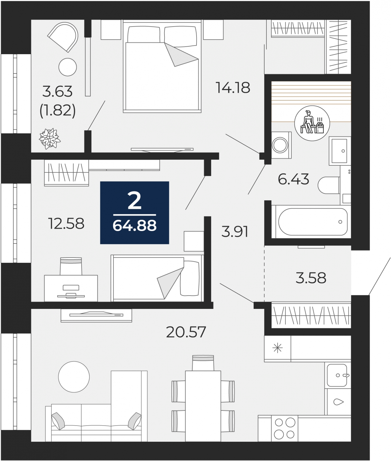 1-комнатная квартира (Студия) с отделкой в ЖК ЛесART на 10 этаже в 1 секции. Сдача в 2 кв. 2024 г.