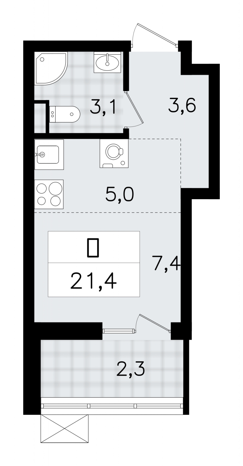 1-комнатная квартира (Студия) с отделкой в ЖК Преображенский на 5 этаже в 1 секции. Сдача в 3 кв. 2026 г.