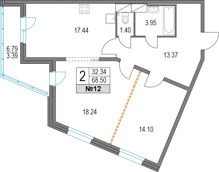 1-комнатная квартира с отделкой в ЖК Преображенский на 6 этаже в 1 секции. Сдача в 3 кв. 2026 г.