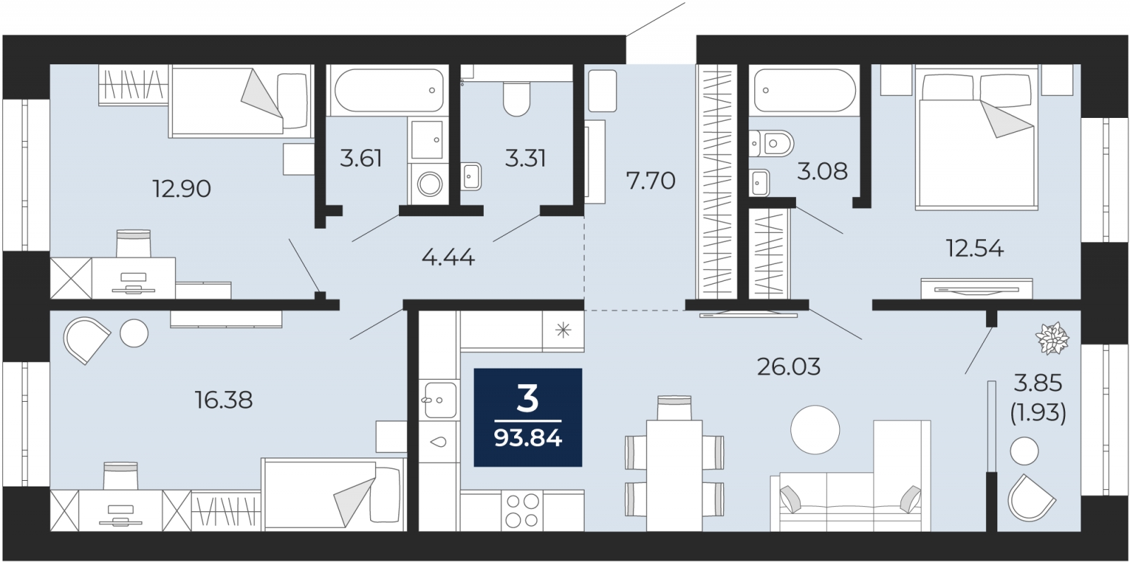 1-комнатная квартира с отделкой в ЖК Преображенский на 3 этаже в 1 секции. Сдача в 3 кв. 2026 г.