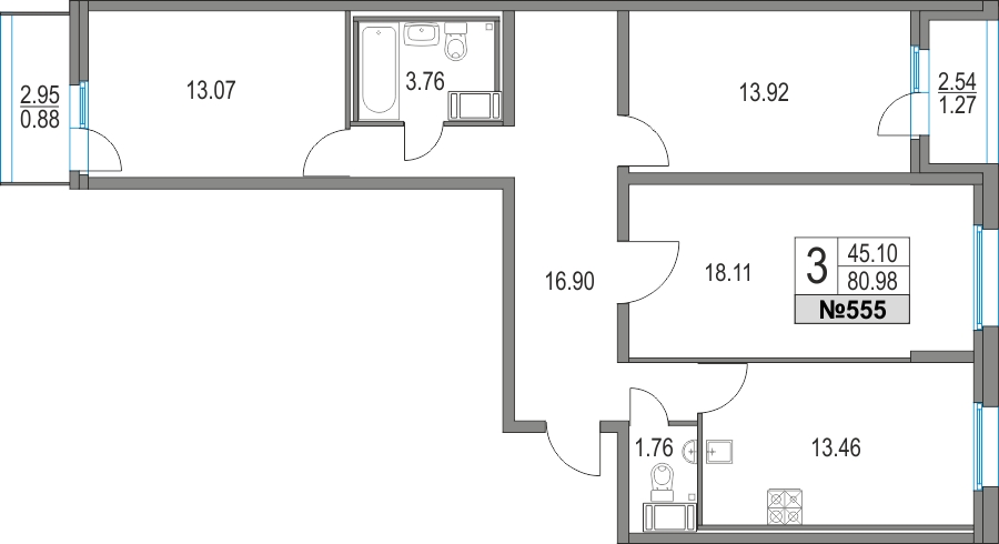 3-комнатная квартира в ЖК Приморский квартал на 3 этаже в 5 секции. Дом сдан.
