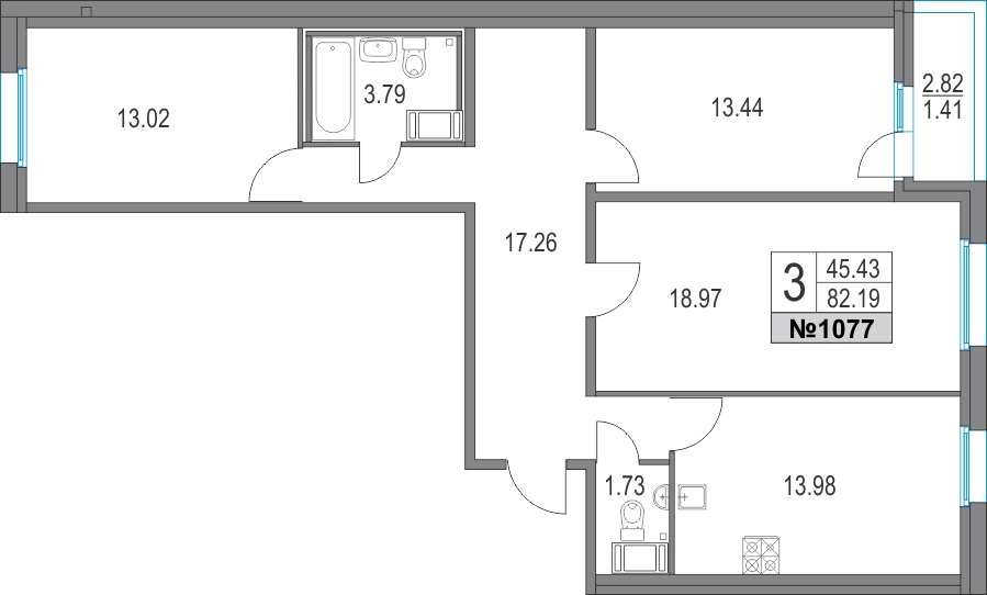 1-комнатная квартира (Студия) в ЖК Upside Towers на 31 этаже в 1 секции. Сдача в 2 кв. 2026 г.