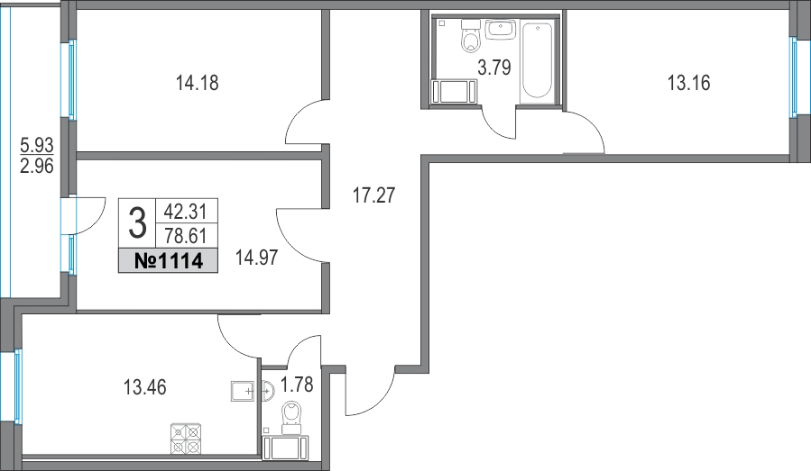 3-комнатная квартира в ЖК Приморский квартал на 18 этаже в 8 секции. Дом сдан.