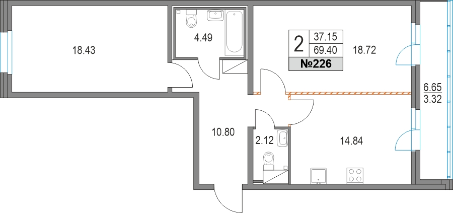 1-комнатная квартира в ЖК е.волюция на 7 этаже в 1 секции. Сдача в 3 кв. 2024 г.