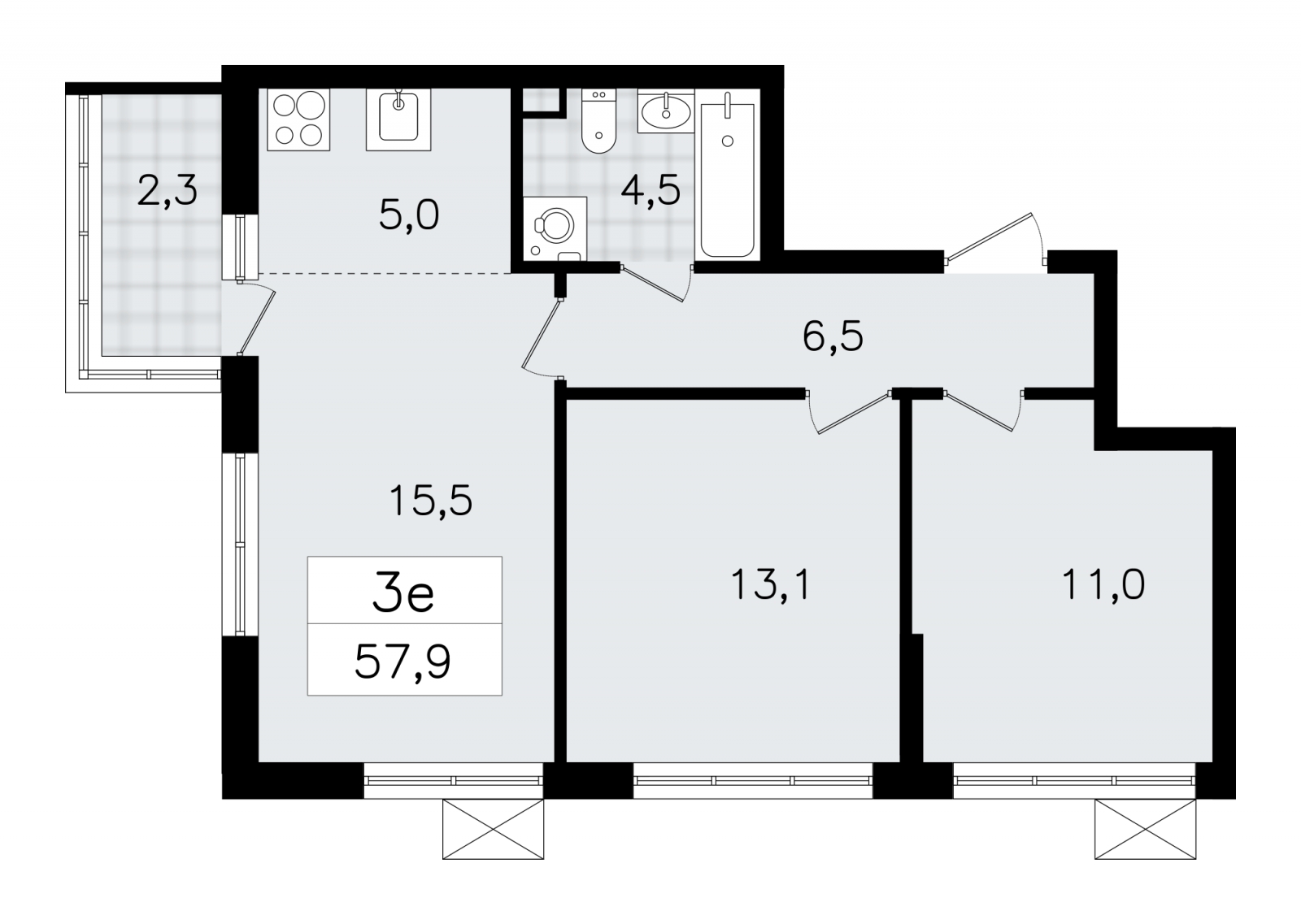 2-комнатная квартира в ЖК Upside Towers на 45 этаже в 1 секции. Сдача в 2 кв. 2026 г.