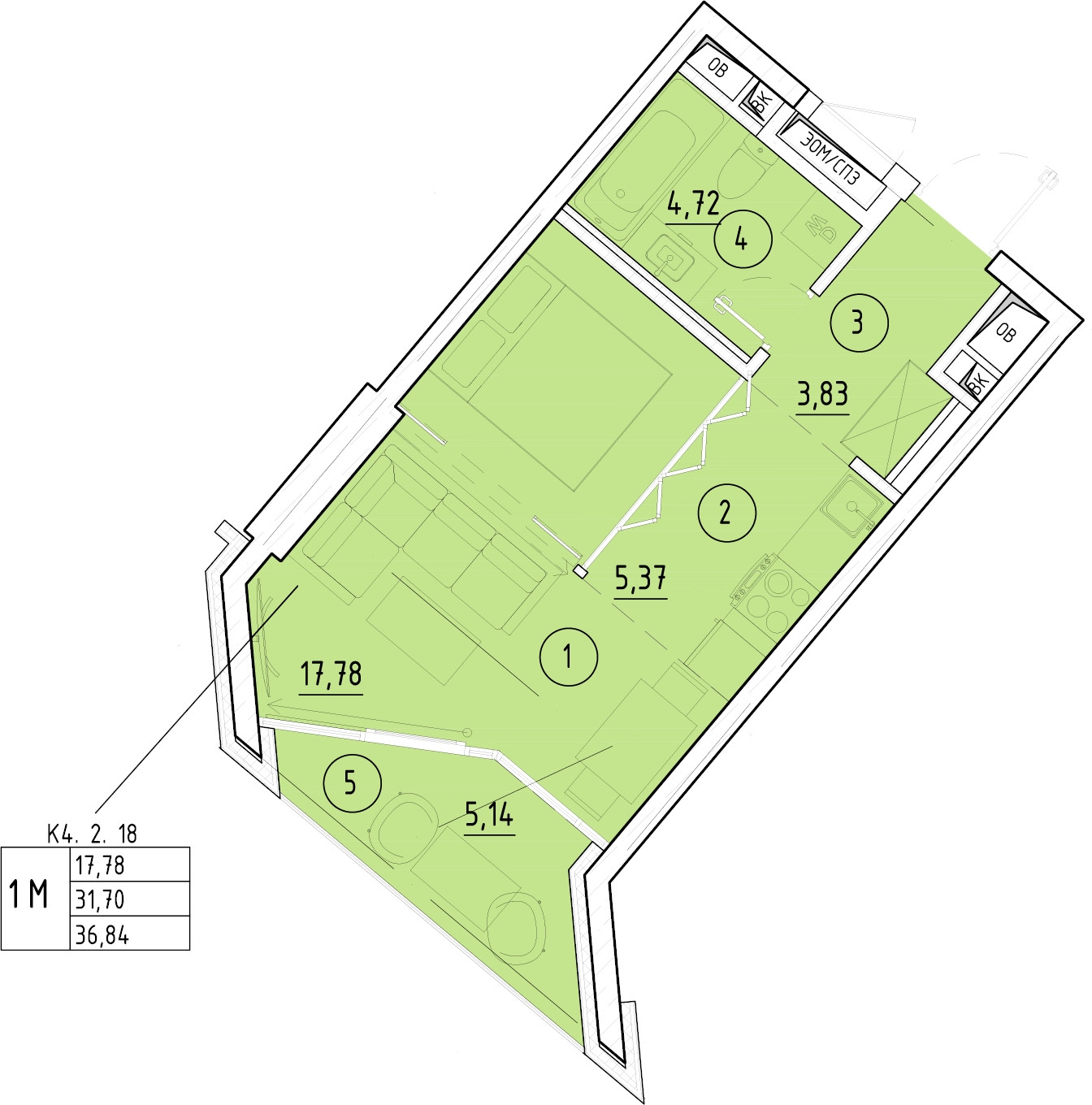 1-комнатная квартира (Студия) в ЖК Приморский квартал на 7 этаже в 4 секции. Сдача в 2 кв. 2025 г.