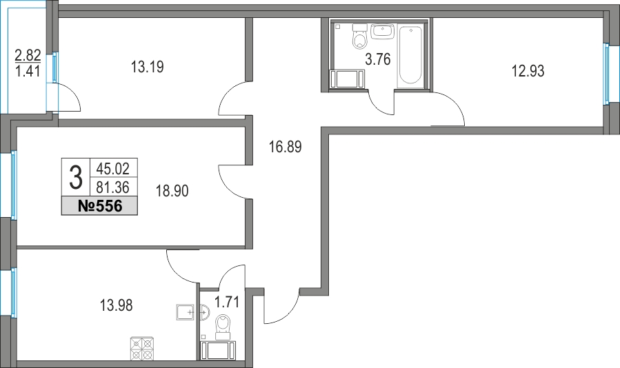 3-комнатная квартира в ЖК Приморский квартал на 4 этаже в 5 секции. Дом сдан.