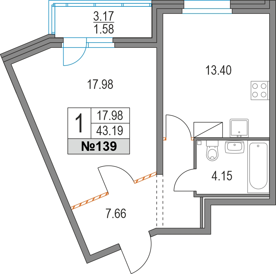 1-комнатная квартира с отделкой в ЖК ЛесART на 6 этаже в 1 секции. Дом сдан.