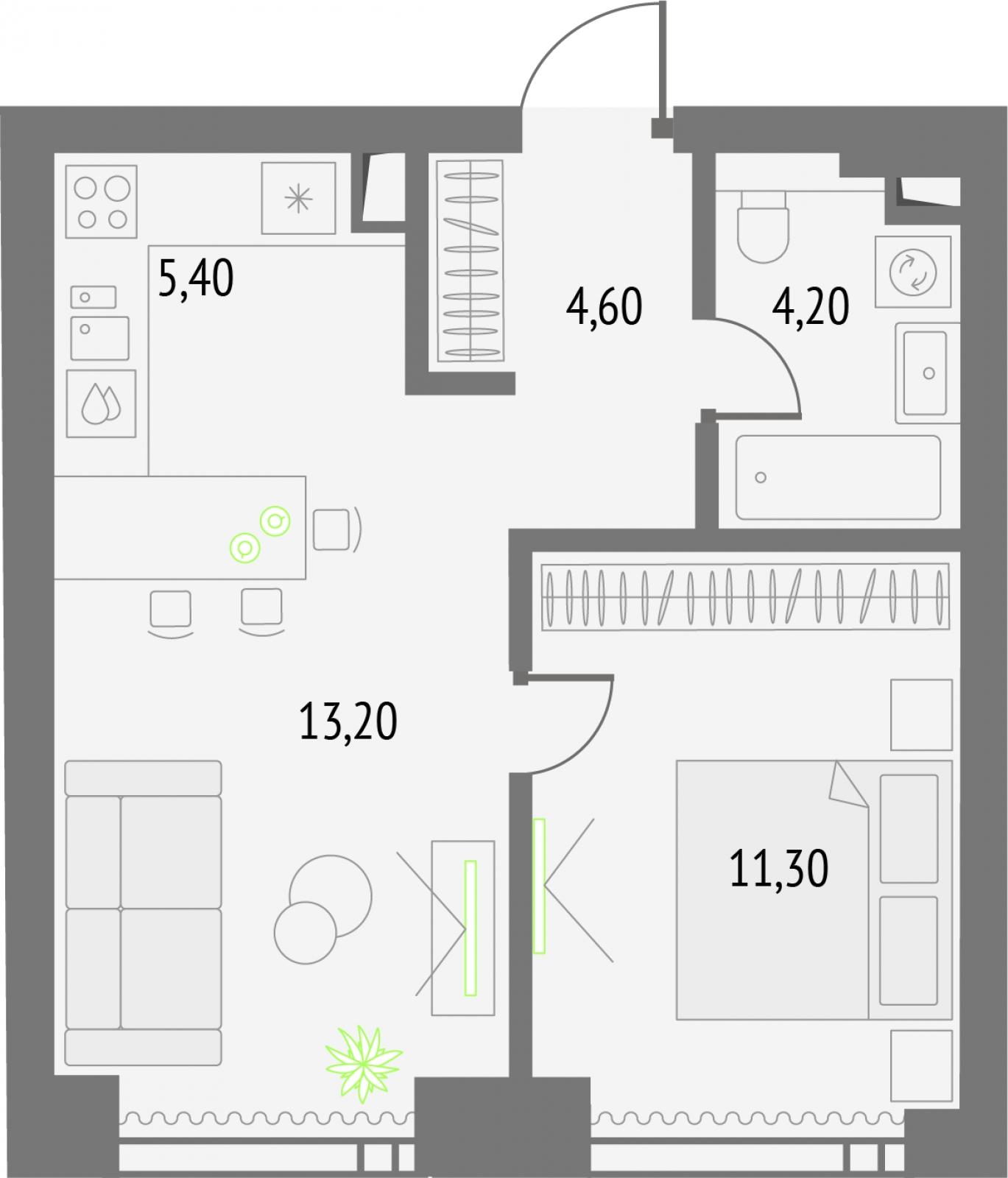 2-комнатная квартира в ЖК Южные сады на 7 этаже в 2 секции. Сдача в 2 кв. 2025 г.