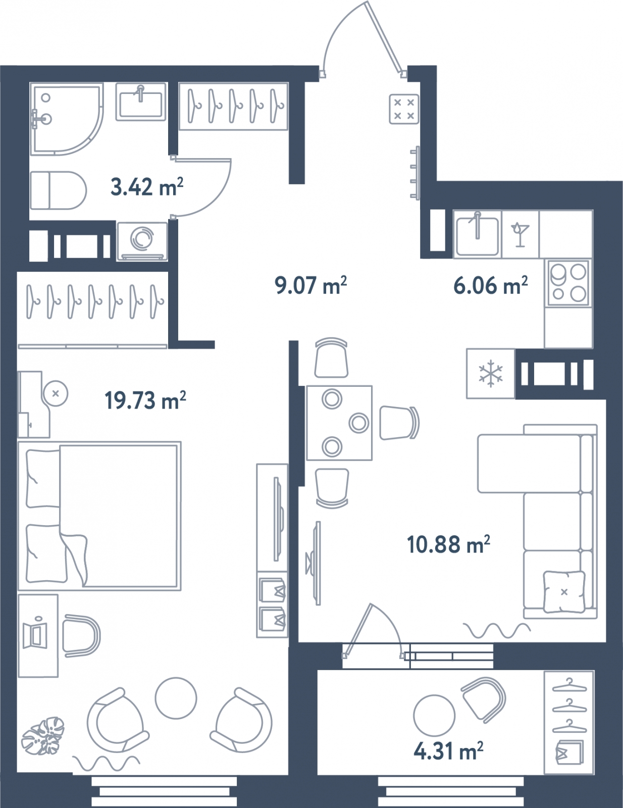 1-комнатная квартира (Студия) в ЖК Южные сады на 9 этаже в 2 секции. Сдача в 2 кв. 2025 г.