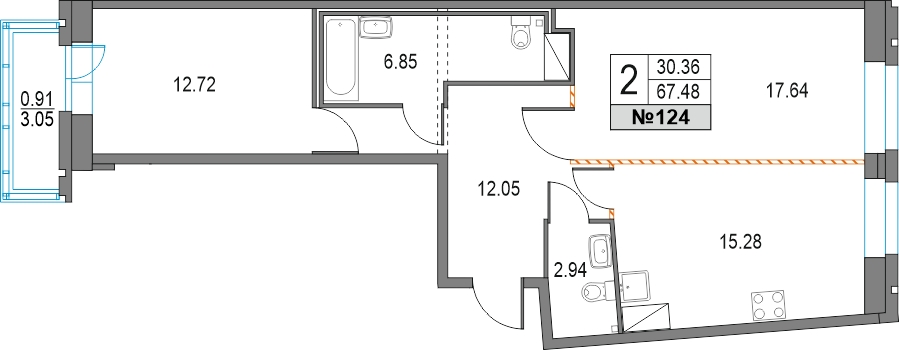 1-комнатная квартира в ЖК Приморский квартал на 9 этаже в 1 секции. Сдача в 2 кв. 2025 г.