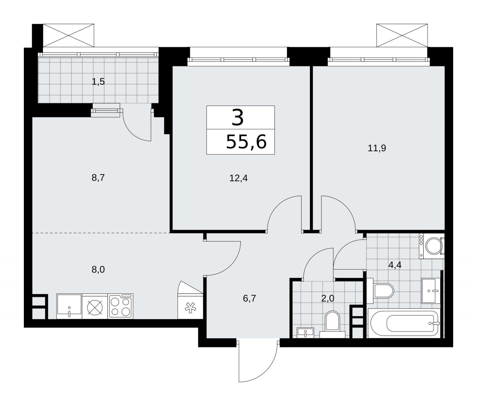 2-комнатная квартира в ЖК Скандинавия на 15 этаже в 1 секции. Сдача в 1 кв. 2026 г.