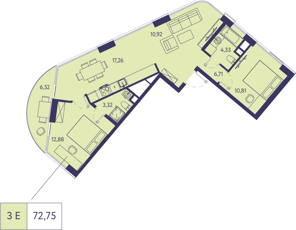 3-комнатная квартира в ЖК Приморский квартал на 2 этаже в 4 секции. Сдача в 2 кв. 2025 г.