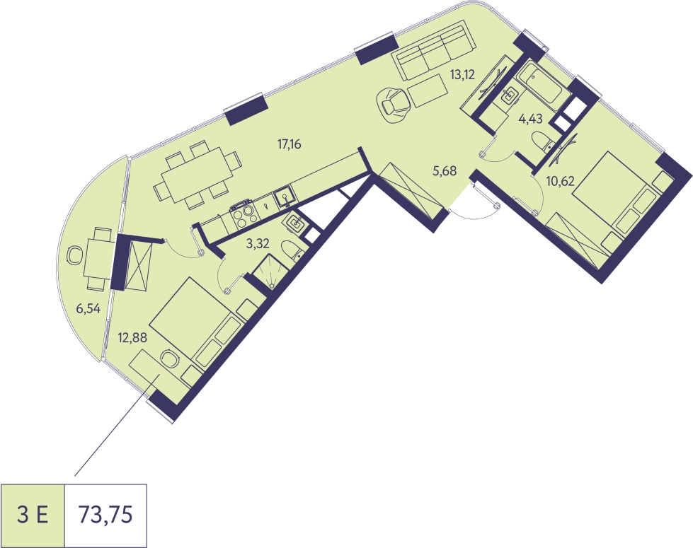 2-комнатная квартира с отделкой в ЖК Преображенский на 12 этаже в 4 секции. Сдача в 3 кв. 2026 г.
