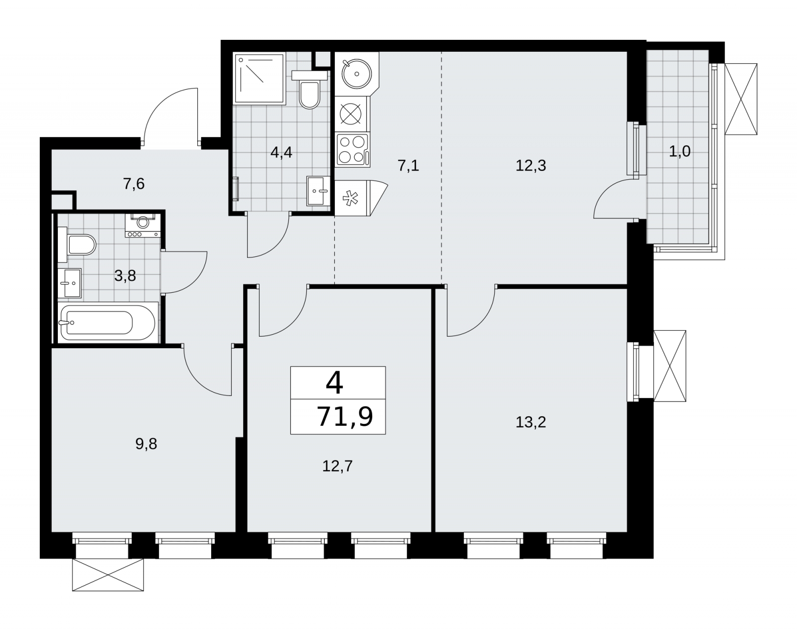 1-комнатная квартира (Студия) в ЖК Скандинавия на 13 этаже в 1 секции. Сдача в 1 кв. 2026 г.