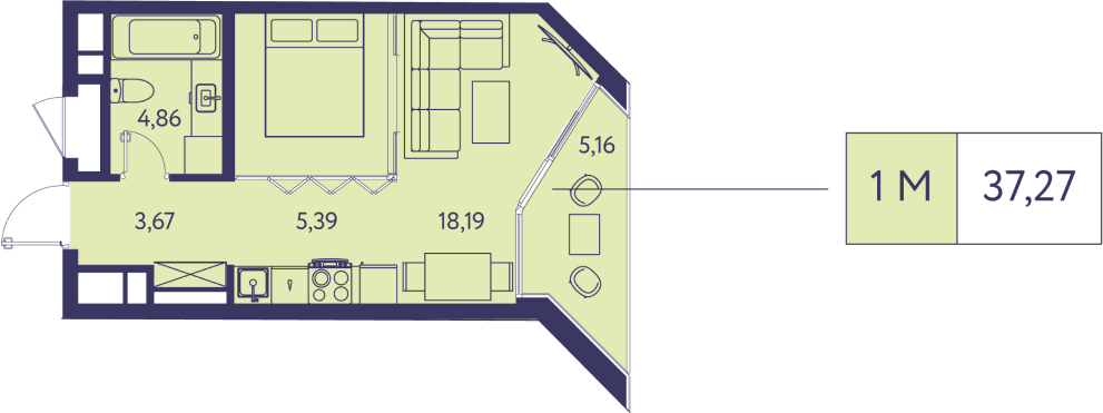 1-комнатная квартира в ЖК Приморский квартал на 14 этаже в 5 секции. Сдача в 2 кв. 2025 г.