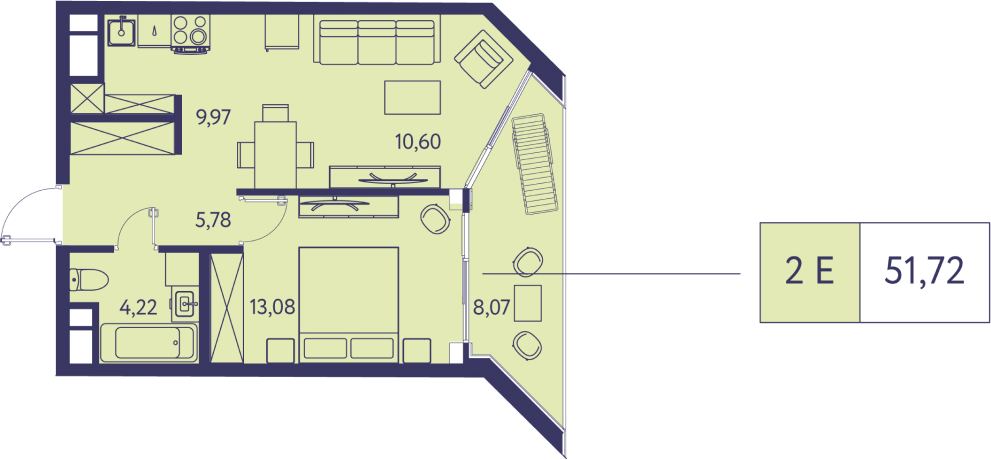 1-комнатная квартира с отделкой в ЖК Преображенский на 5 этаже в 4 секции. Сдача в 3 кв. 2026 г.