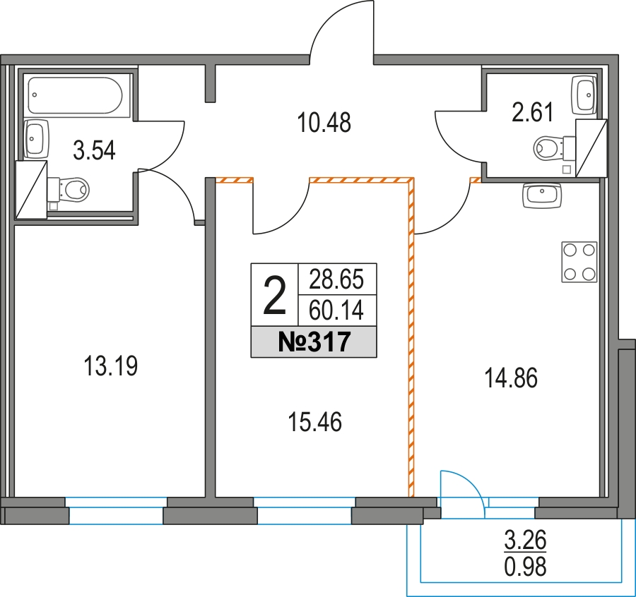 1-комнатная квартира с отделкой в ЖК Moments на 6 этаже в 1 секции. Сдача в 1 кв. 2027 г.