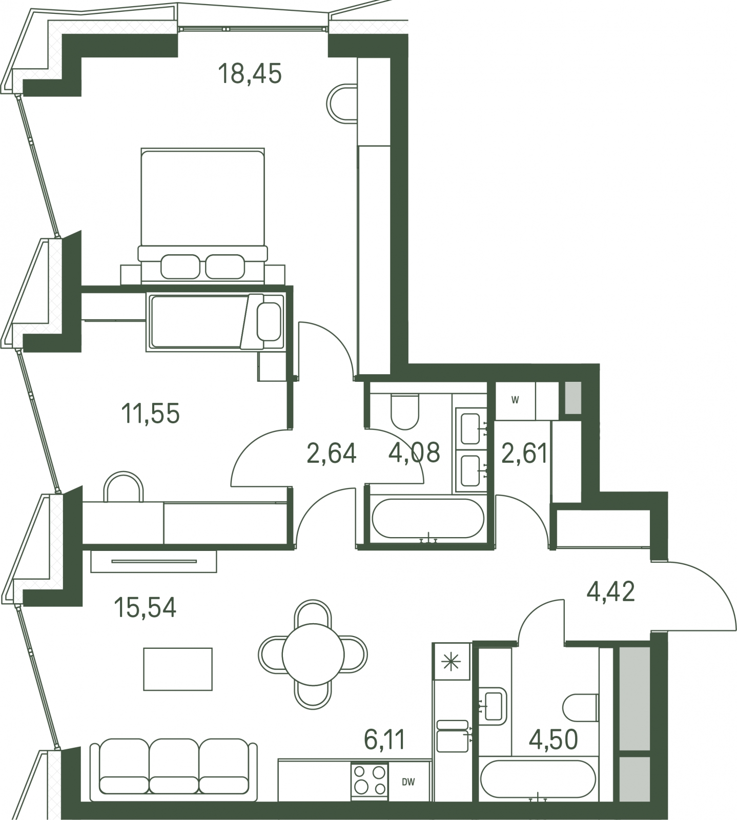 1-комнатная квартира (Студия) в ЖК Upside Towers на 13 этаже в 1 секции. Сдача в 2 кв. 2026 г.
