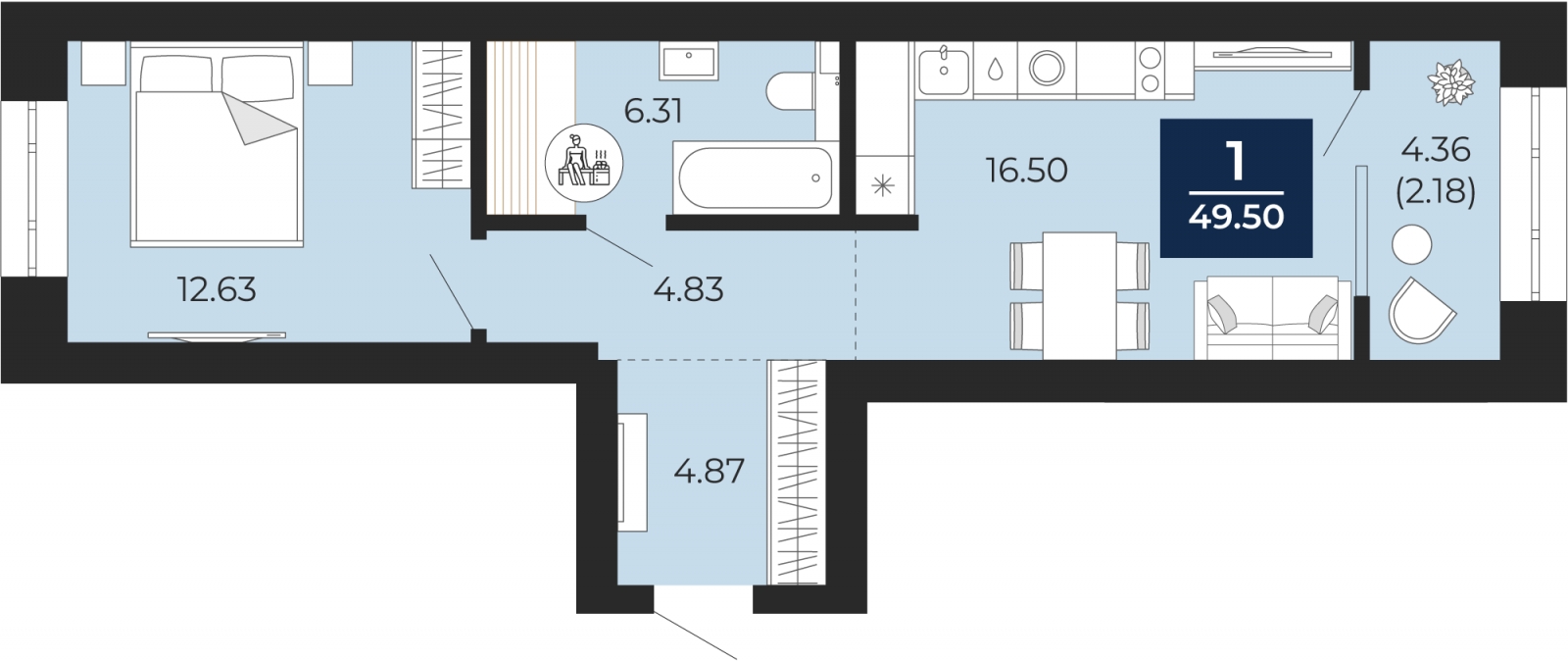1-комнатная квартира (Студия) в ЖК Приморский квартал на 7 этаже в 7 секции. Сдача в 2 кв. 2025 г.