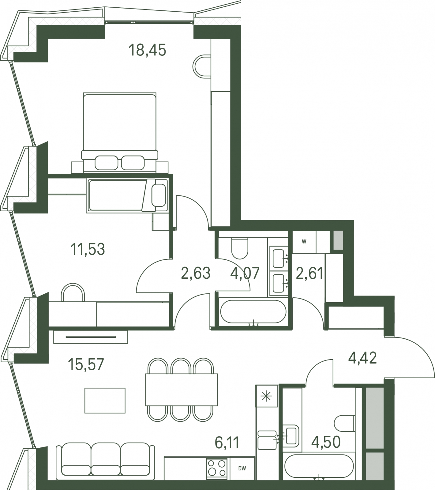 2-комнатная квартира в ЖК Upside Towers на 28 этаже в 1 секции. Сдача в 2 кв. 2026 г.
