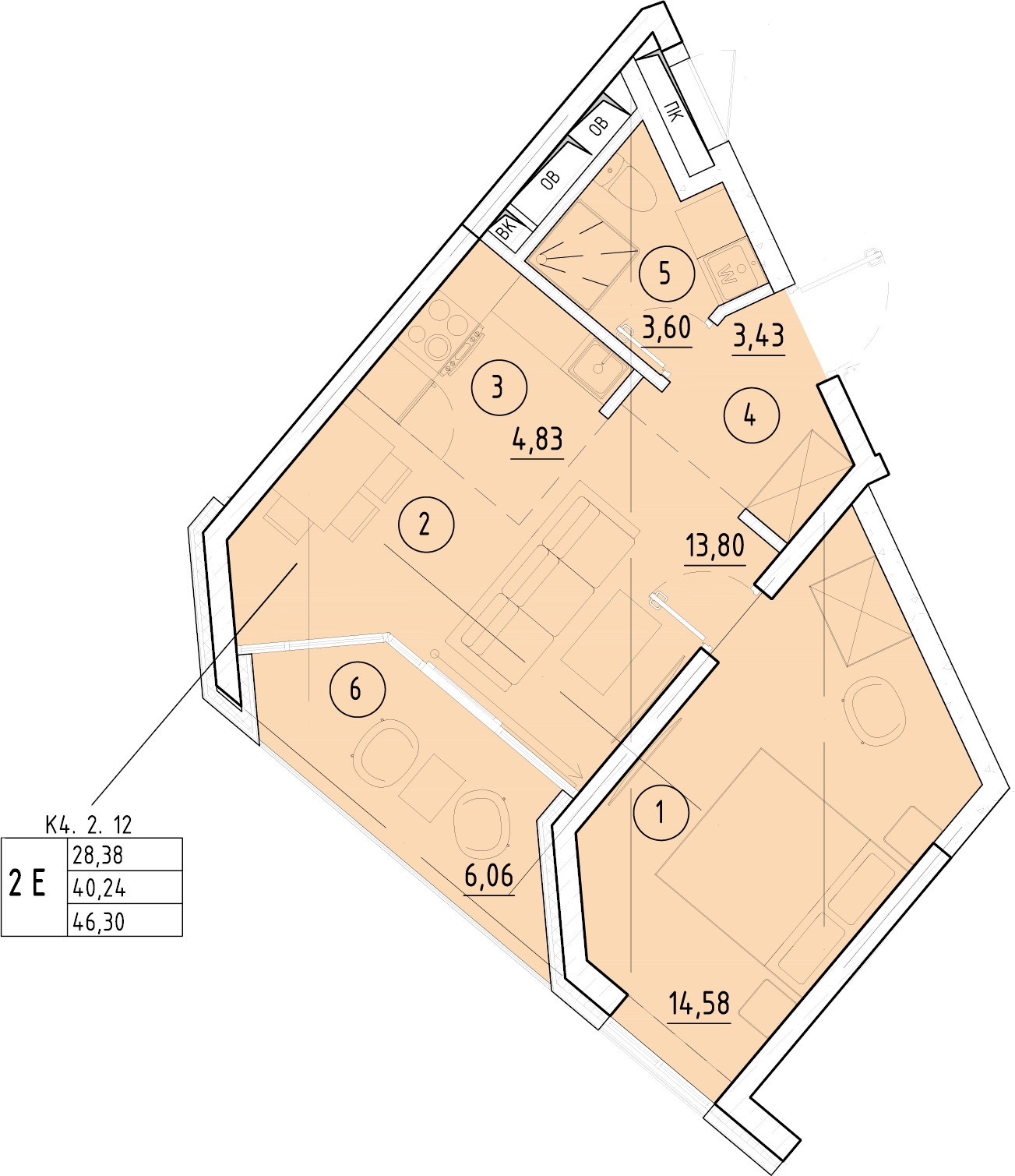 1-комнатная квартира в ЖК Приморский квартал на 4 этаже в 5 секции. Сдача в 2 кв. 2025 г.