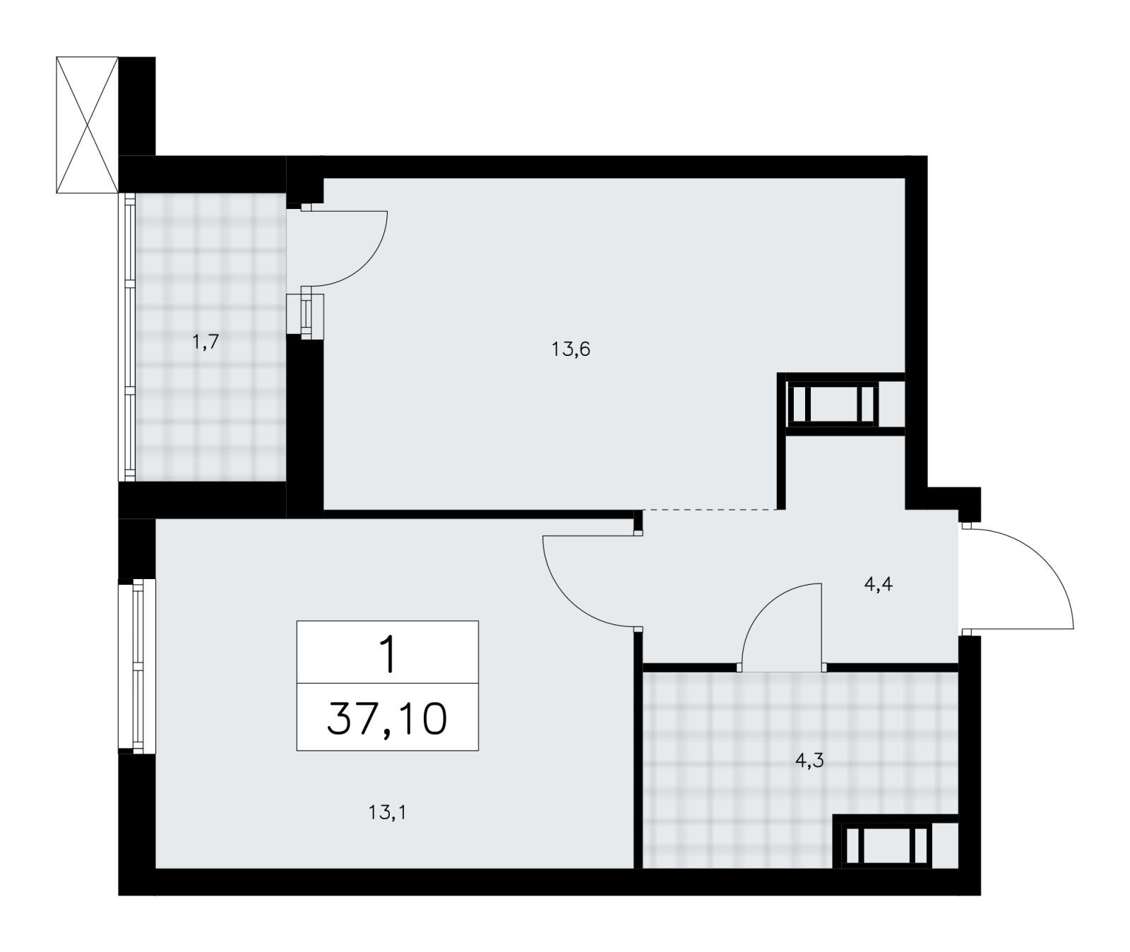 1-комнатная квартира (Студия) в ЖК Upside Towers на 41 этаже в 1 секции. Сдача в 2 кв. 2026 г.
