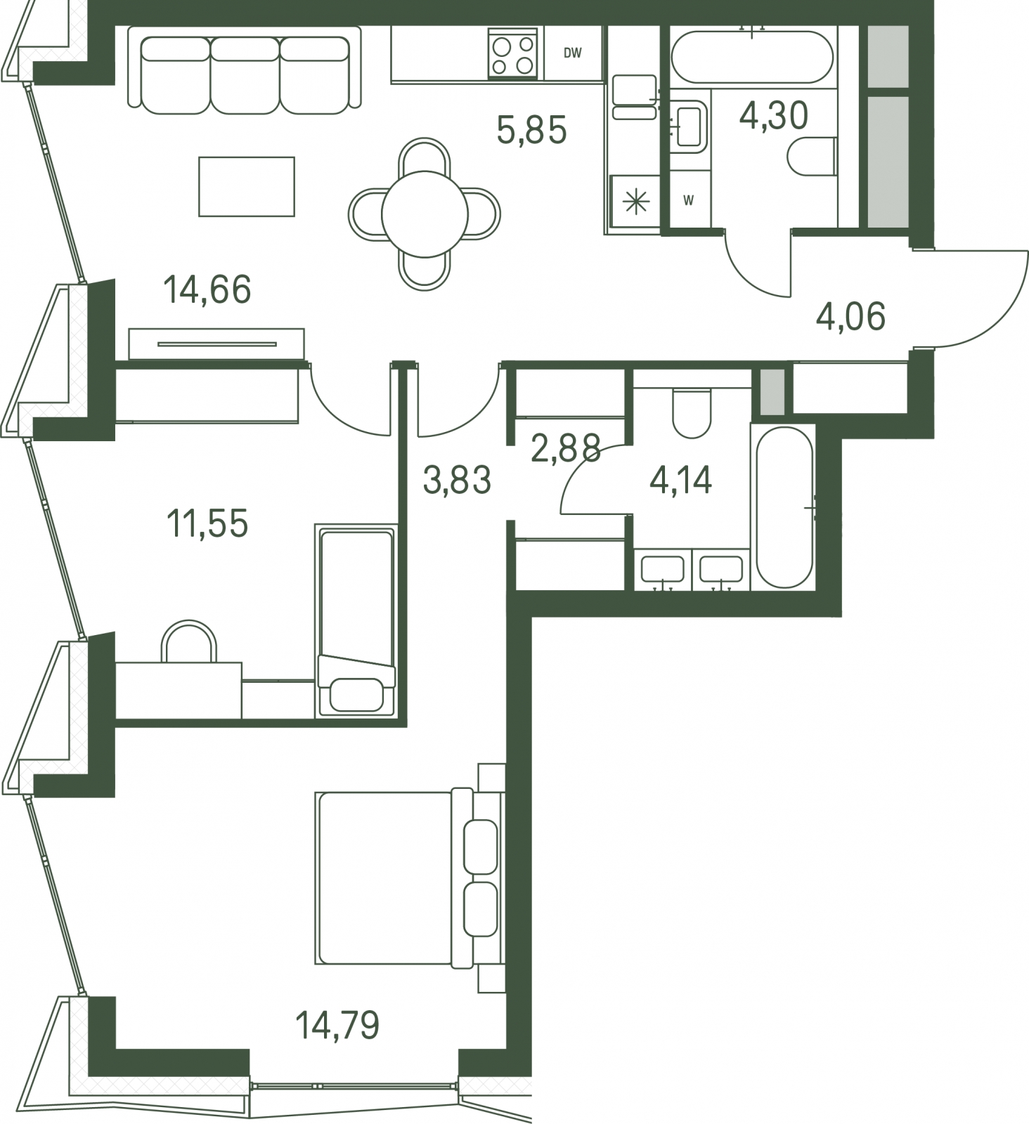 2-комнатная квартира с отделкой в ЖК Преображенский на 10 этаже в 3 секции. Сдача в 3 кв. 2026 г.