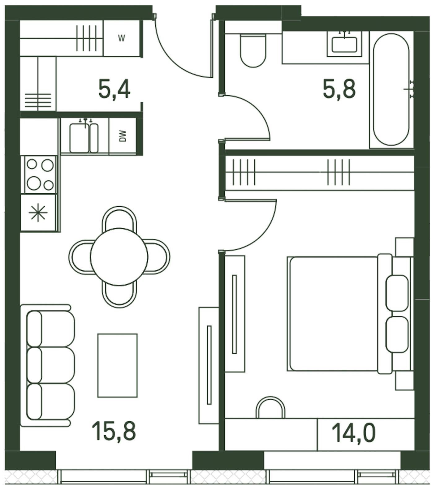 1-комнатная квартира в ЖК Upside Towers на 48 этаже в 1 секции. Сдача в 2 кв. 2026 г.