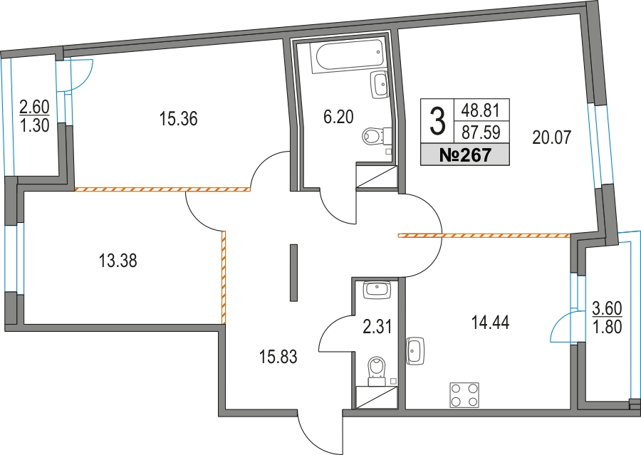 1-комнатная квартира в ЖК Приморский квартал на 6 этаже в 1 секции. Сдача в 2 кв. 2025 г.