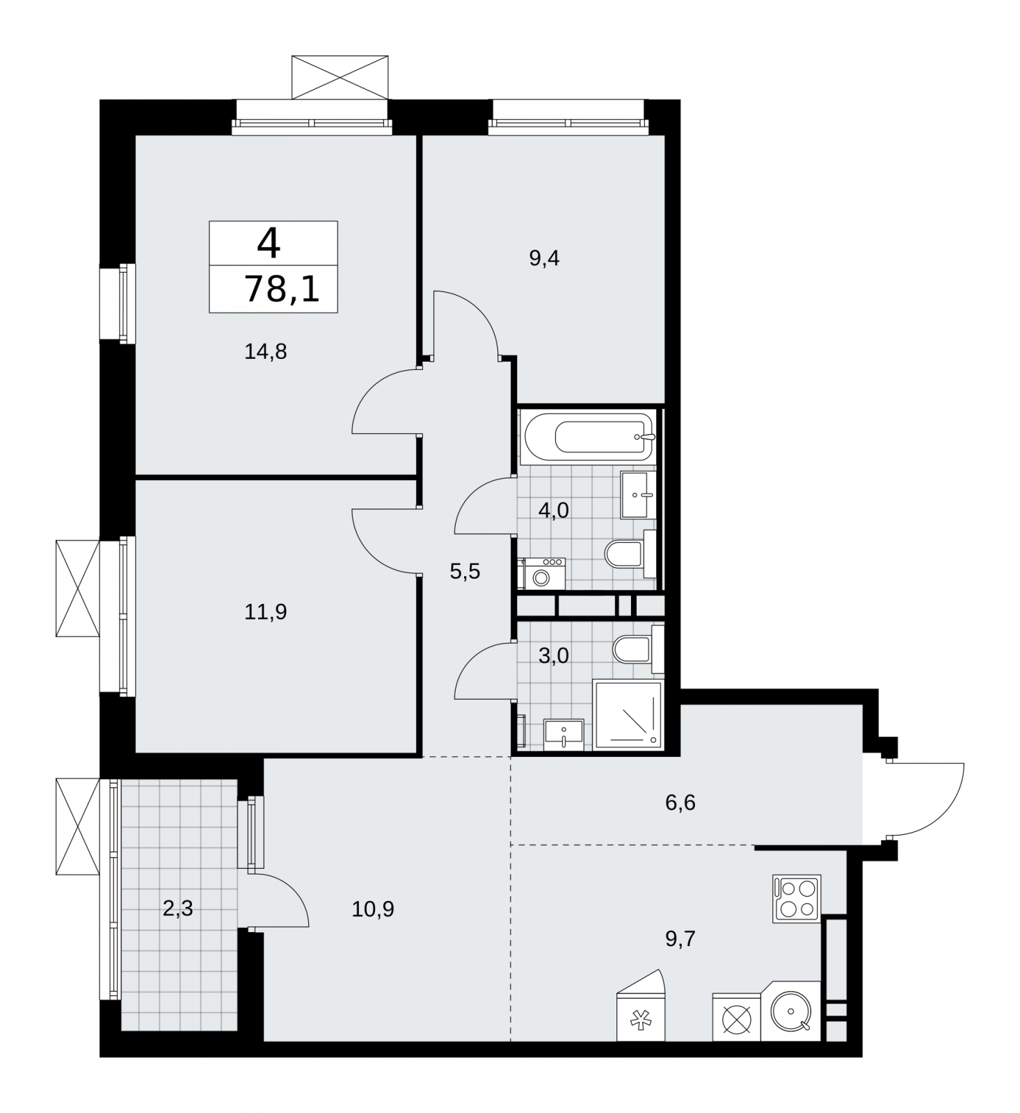 3-комнатная квартира с отделкой в ЖК Скандинавия на 7 этаже в 1 секции. Сдача в 2 кв. 2026 г.
